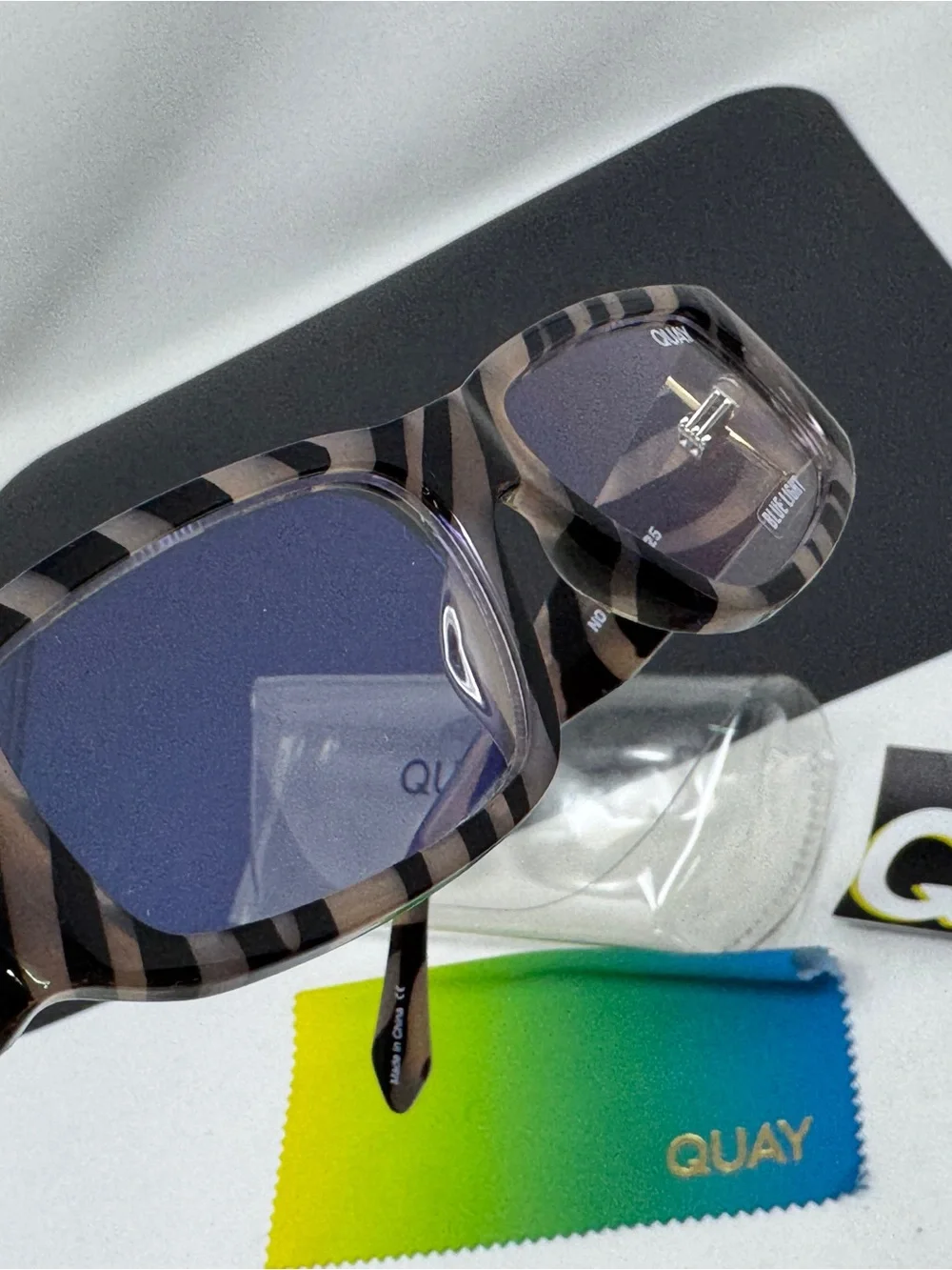 QUAY No Envy Blue Light Glasses Zebra Frame Bluelight Blocking Lens Retro NWT